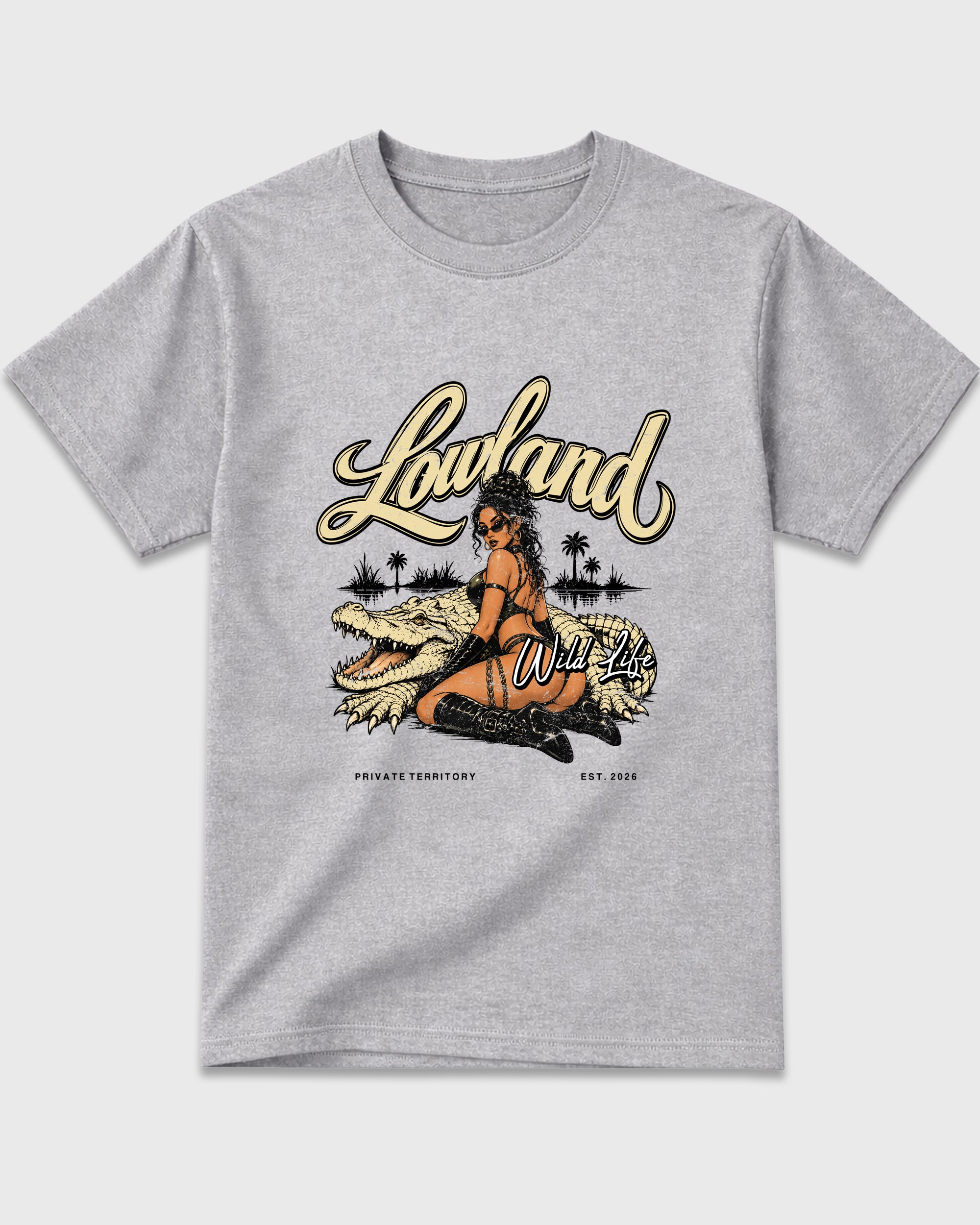 Lowland Graphic T-Shirt featuring original streetwear artwork designed to match the Air Jordan 4 X J Balvin Amazonas. Heather Grey 2 Graphic T-Shirt.