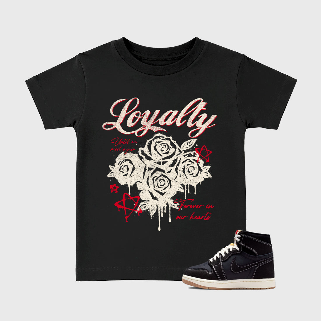 Sneaker match tees – Sneaker Tees To Match Air Jordan 1 Flight Club Shoes – Loyalty Kids T-Shirt Black 1