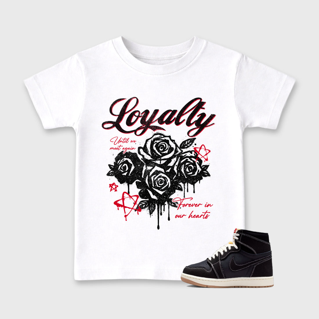 Sneaker match tees – Sneaker Tees To Match Air Jordan 1 Flight Club Shoes – Loyalty Kids T-Shirt White 1