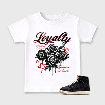Sneaker match tees – Sneaker Tees To Match Air Jordan 1 Flight Club Shoes – Loyalty Kids T-Shirt White 1