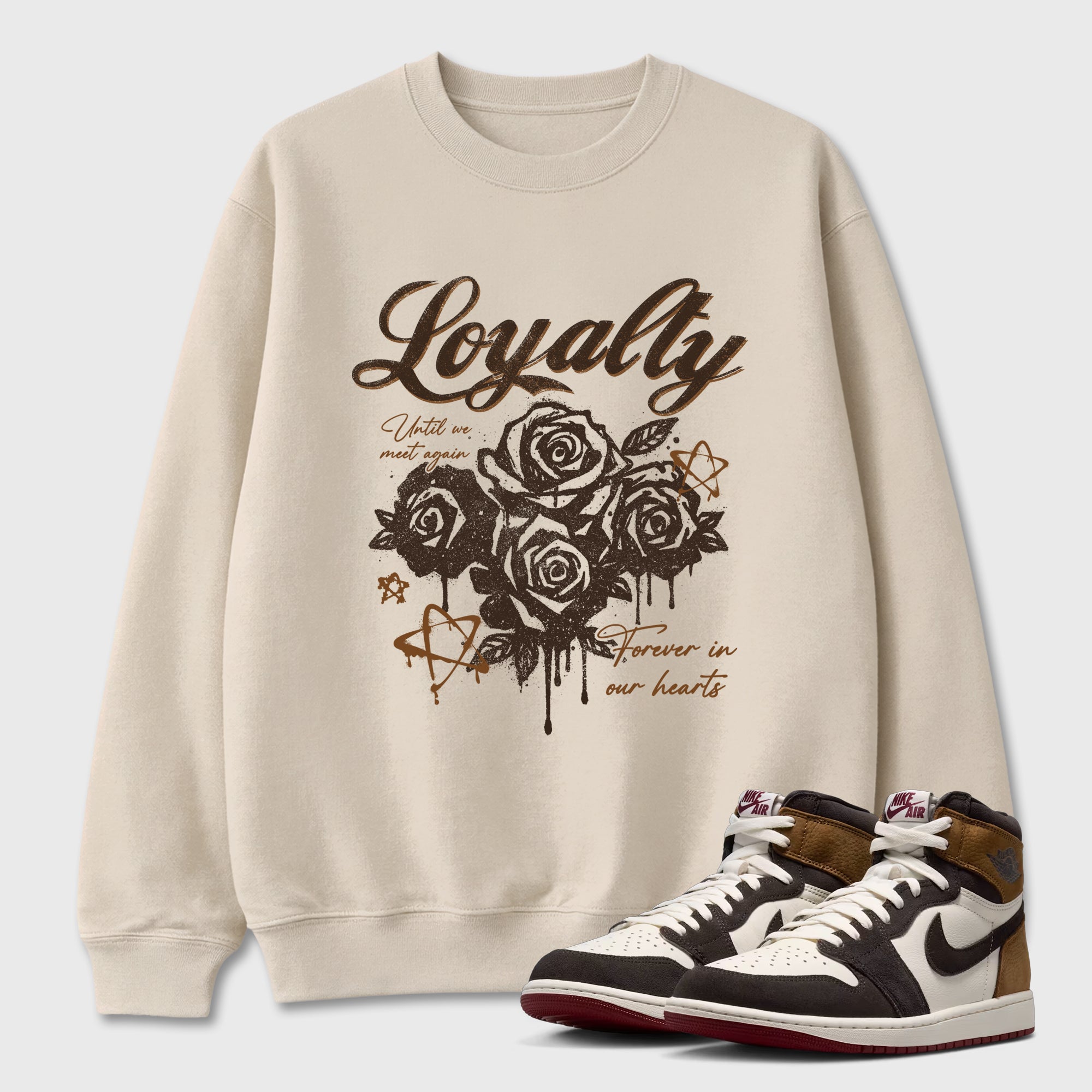 Loyalty Graphic T-Shirt featuring original streetwear artwork designed to match the Air Jordan 1 Love Letter. Natural 1 Graphic Tee.