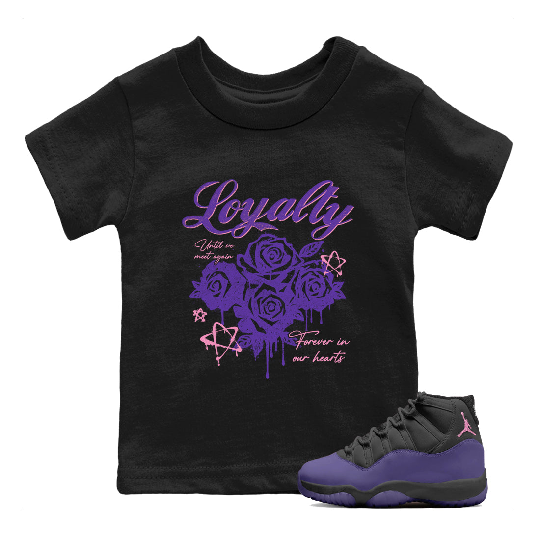 Sneaker match tees – Sneaker Tees To Match Air Jordan 11 Canyon Purple Shoes – Loyalty Kids T-Shirt Black 1