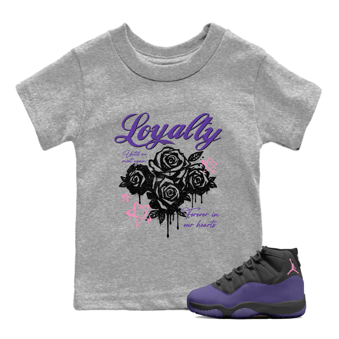 Sneaker match tees – Sneaker Tees To Match Air Jordan 11 Canyon Purple Shoes – Loyalty Kids T-Shirt Heather Grey 1