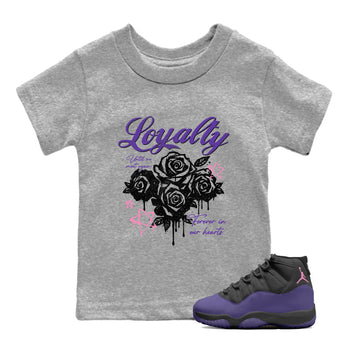 Sneaker match tees – Sneaker Tees To Match Air Jordan 11 Canyon Purple Shoes – Loyalty Kids T-Shirt Heather Grey 1
