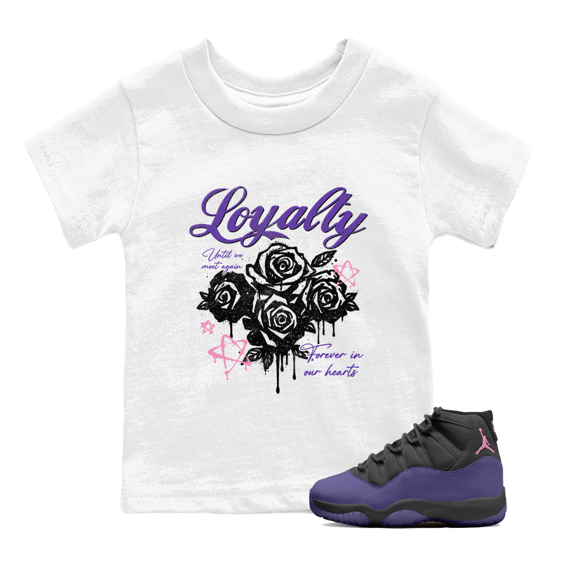 Sneaker match tees – Sneaker Tees To Match Air Jordan 11 Canyon Purple Shoes – Loyalty Kids T-Shirt White 1