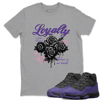 Sneaker match tees – Sneaker Tees To Match Air Jordan 11 Canyon Purple Shoes – Loyalty Tee Heather Grey 1