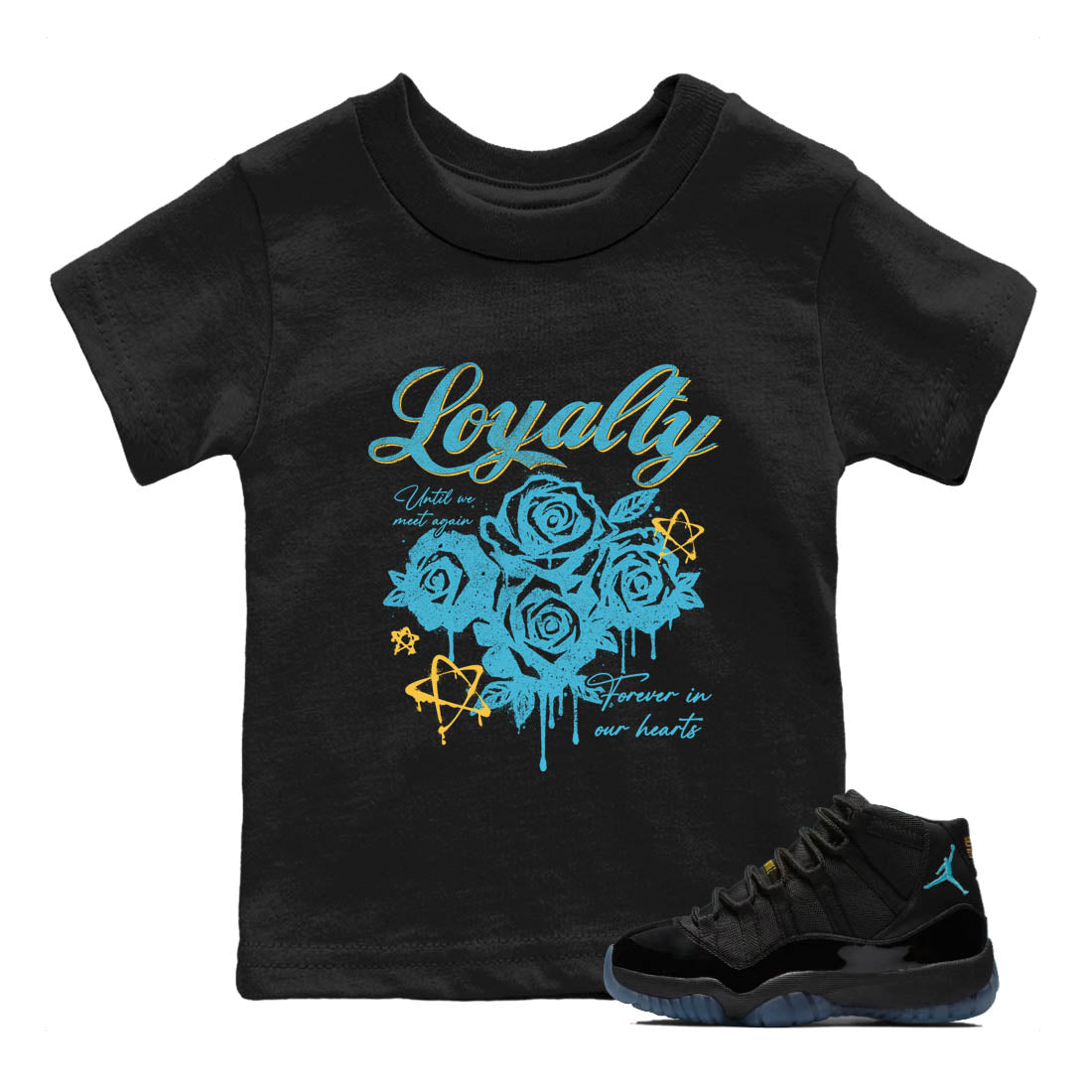 Sneaker Threads – Sneaker Tees To Match Air Jordan 11 Retro Gamma – Loyalty Youth Graphic Tee Black 1. Perfect for Jordan releases 2025 colorways.