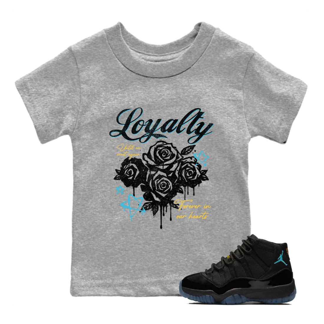 Sneaker Threads – Sneaker Tees To Match Air Jordan 11 Retro Gamma – Loyalty Youth Graphic Tee Heather Grey 1. Perfect for Jordan releases 2025 colorways.