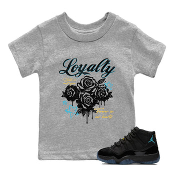 Sneaker Threads – Sneaker Tees To Match Air Jordan 11 Retro Gamma – Loyalty Youth Graphic Tee Heather Grey 1. Perfect for Jordan releases 2025 colorways.