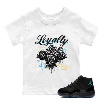 Sneaker Threads – Sneaker Tees To Match Air Jordan 11 Retro Gamma – Loyalty Youth Graphic Tee White 1. Perfect for Jordan releases 2025 colorways.