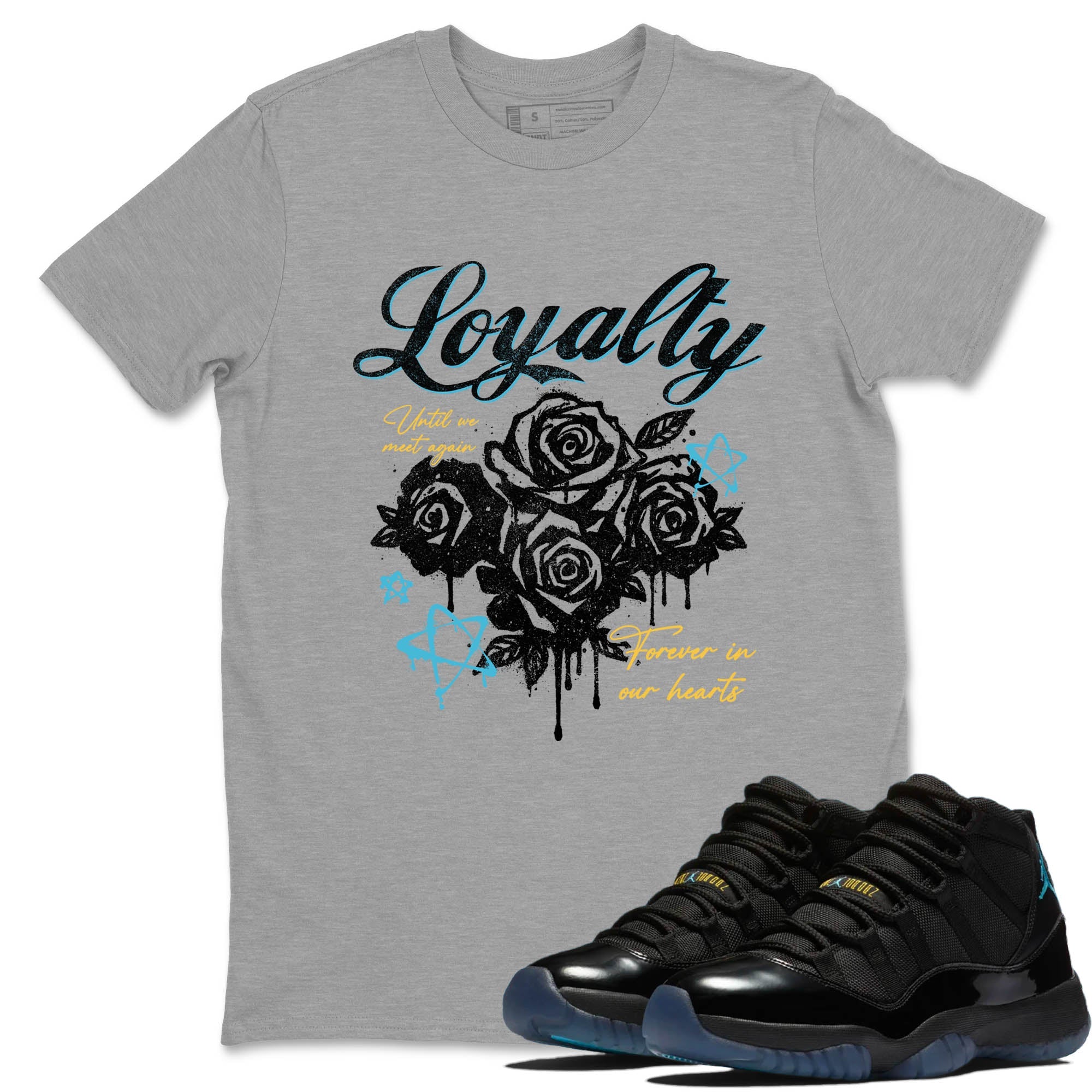 Sneaker Threads – Sneaker Tees To Match Air Jordan 11 Retro Gamma – Loyalty Graphic Tee Heather Grey 1. Perfect for Jordan releases 2025 colorways.