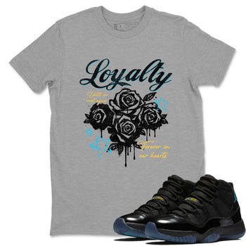 Sneaker Threads – Sneaker Tees To Match Air Jordan 11 Retro Gamma – Loyalty Graphic Tee Heather Grey 1. Perfect for Jordan releases 2025 colorways.