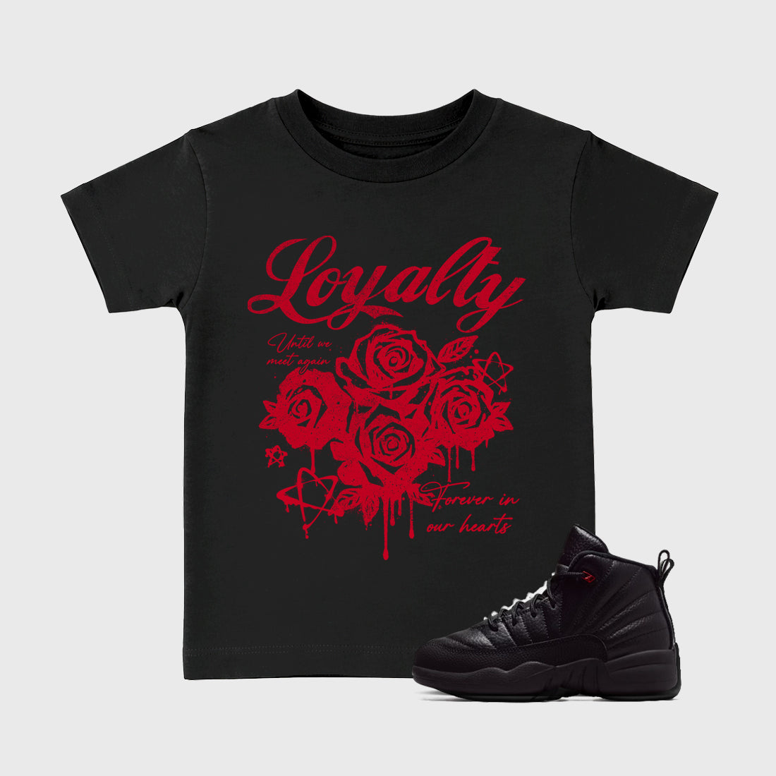 Sneaker match tees – Sneaker Tees To Match Air Jordan 12 Bloodline Shoes – Loyalty Kids T-Shirt Black 1