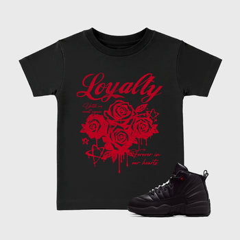 Sneaker match tees – Sneaker Tees To Match Air Jordan 12 Bloodline Shoes – Loyalty Kids T-Shirt Black 1