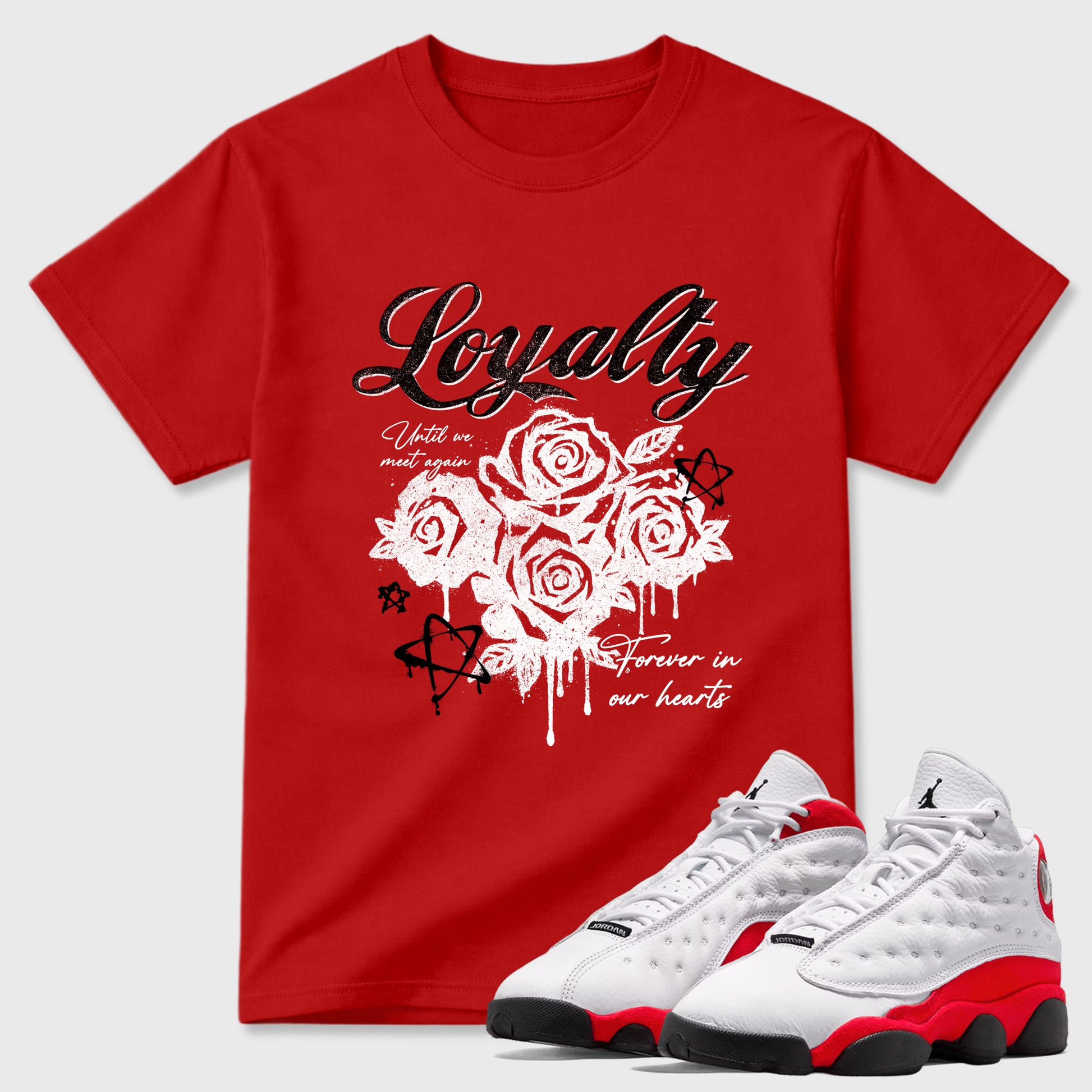 Sneaker match tees – Sneaker Tees To Match Air Jordan 13 University Red Shoes – Loyalty Tee Red 1