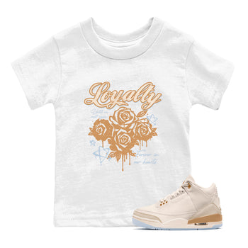 Sneaker match tees – Sneaker Tees To Match Air Jordan 3 Champagne and Oysters Shoes – Loyalty Kids T-Shirt White 1
