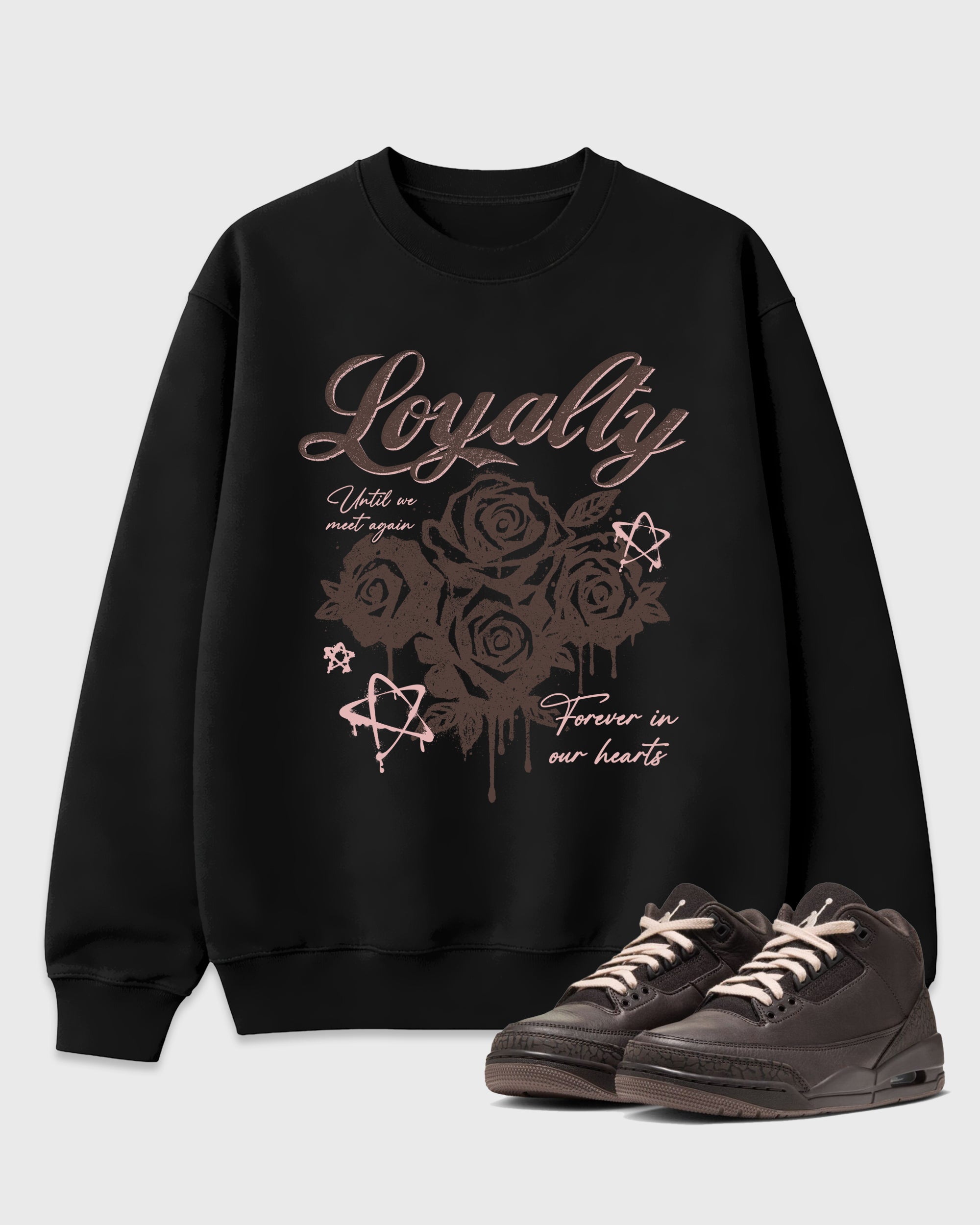 Loyalty Graphic T-Shirt featuring original streetwear artwork designed to match the Air Jordan 3 Fireside. Black 1 Graphic Tee.