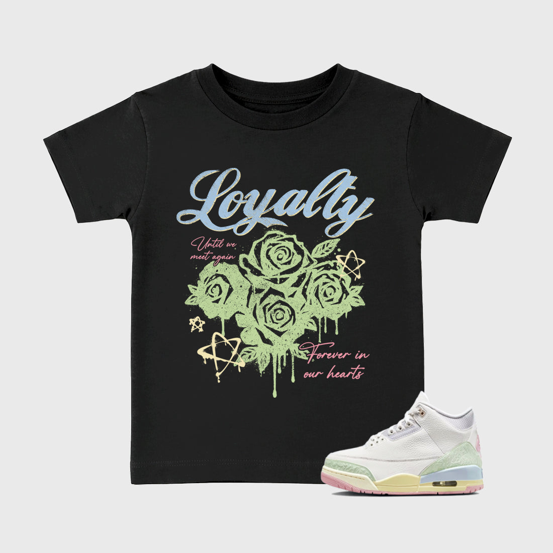 Sneaker match tees – Sneaker Tees To Match Air Jordan 3 Jade Aura Shoes – Loyalty Kids T-Shirt Black 1