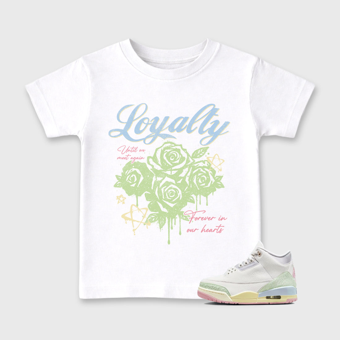Sneaker match tees – Sneaker Tees To Match Air Jordan 3 Jade Aura Shoes – Loyalty Kids T-Shirt White 1