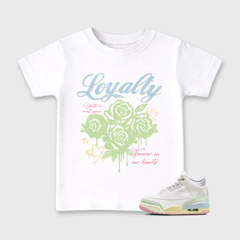 Sneaker match tees – Sneaker Tees To Match Air Jordan 3 Jade Aura Shoes – Loyalty Kids T-Shirt White 1