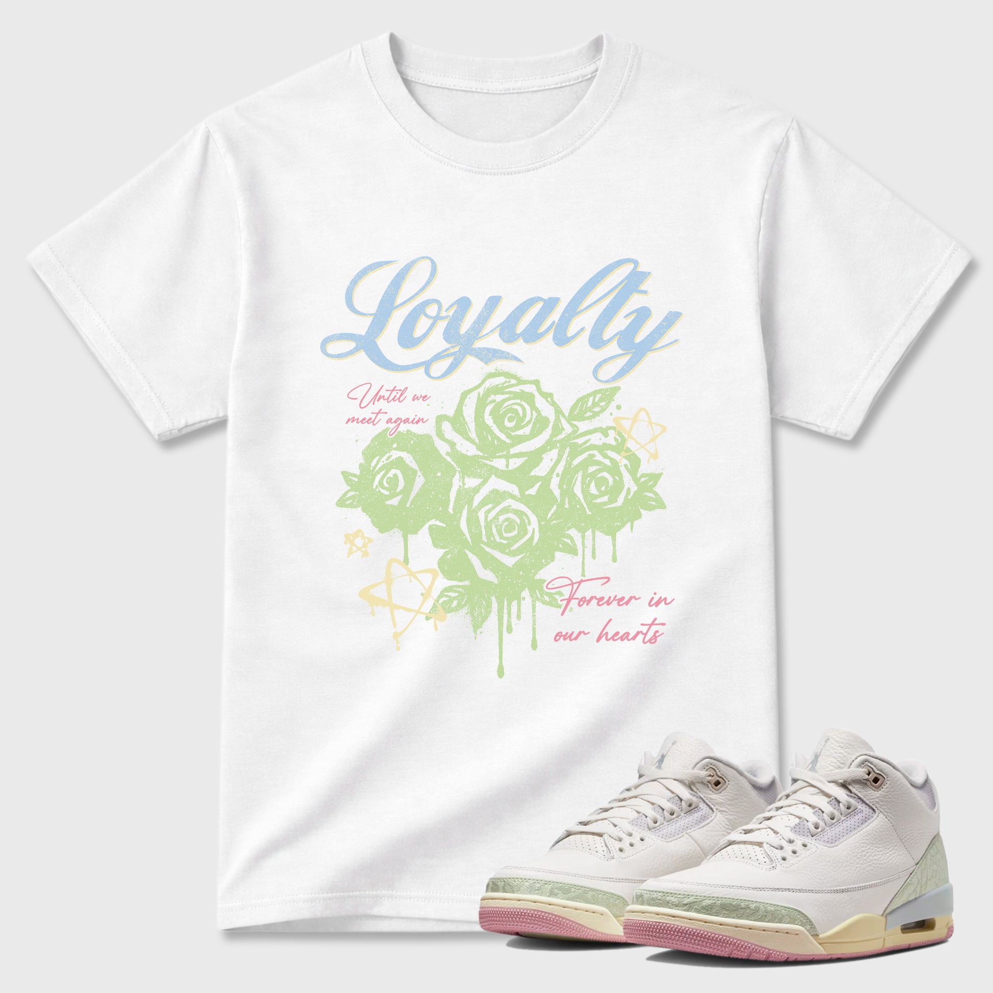 Sneaker match tees – Sneaker Tees To Match Air Jordan 3 Jade Aura Shoes – Loyalty Tee White 1