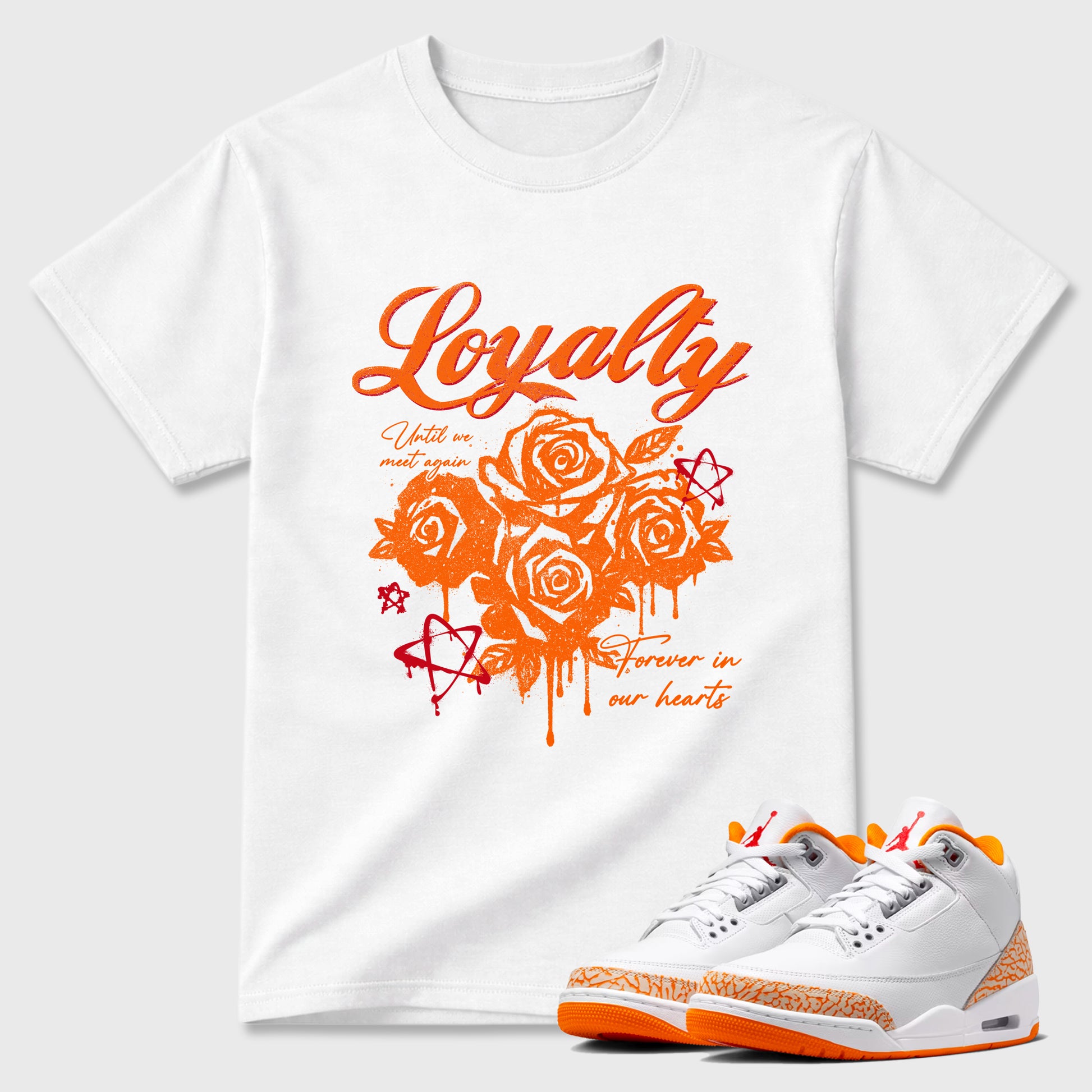 Sneaker match tees – Sneaker Tees To Match Air Jordan 3 Orange Citrus Shoes – Loyalty Tee White 1