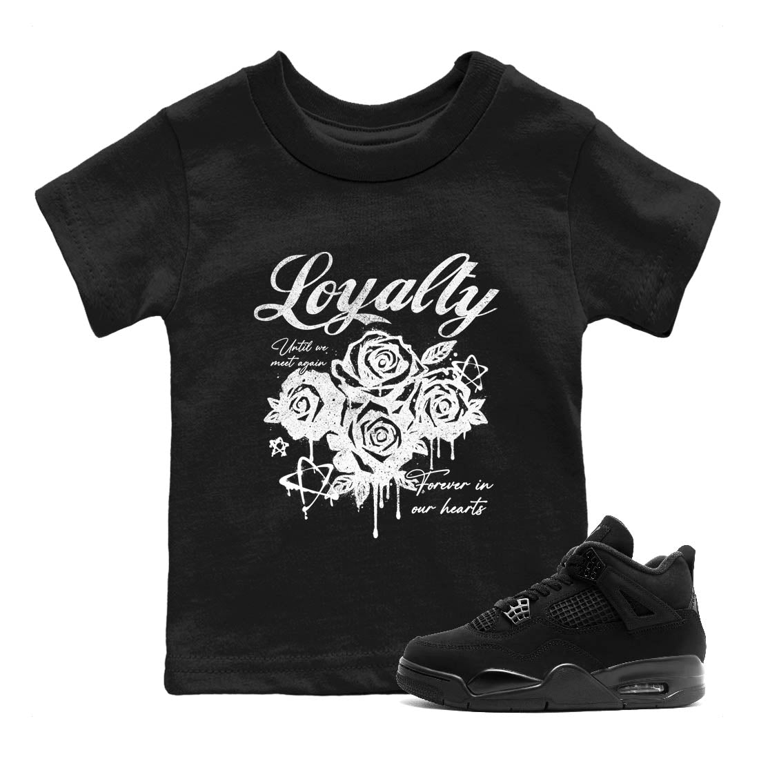 Best Sneakerfit graphic tee – Sneaker Tees To Match Air Jordan 4 Retro Black Cat Sneakers – Loyalty Kids T-Shirt Black 1