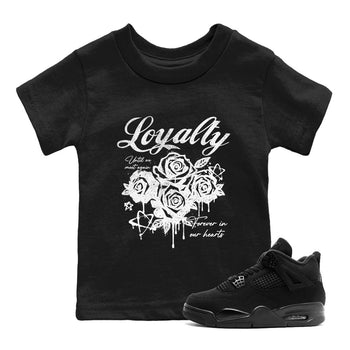 Best Sneakerfit graphic tee – Sneaker Tees To Match Air Jordan 4 Retro Black Cat Sneakers – Loyalty Kids T-Shirt Black 1