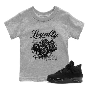 Best Sneakerfit graphic tee – Sneaker Tees To Match Air Jordan 4 Retro Black Cat Sneakers – Loyalty Kids T-Shirt Heather Grey 1