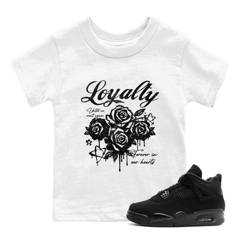 Best Sneakerfit graphic tee – Sneaker Tees To Match Air Jordan 4 Retro Black Cat Sneakers – Loyalty Kids T-Shirt White 1