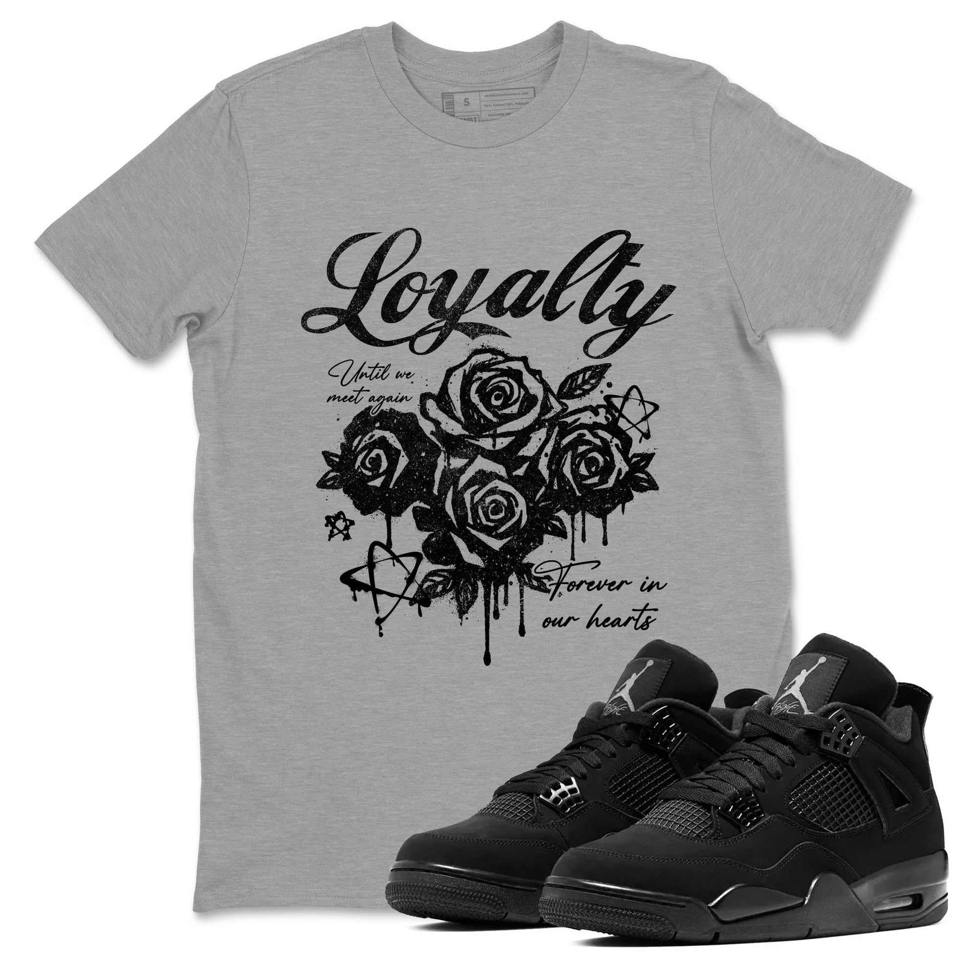 Best Sneakerfit graphic tee – Sneaker Tees To Match Air Jordan 4 Retro Black Cat Sneakers – Loyalty Tee Heather Grey 1