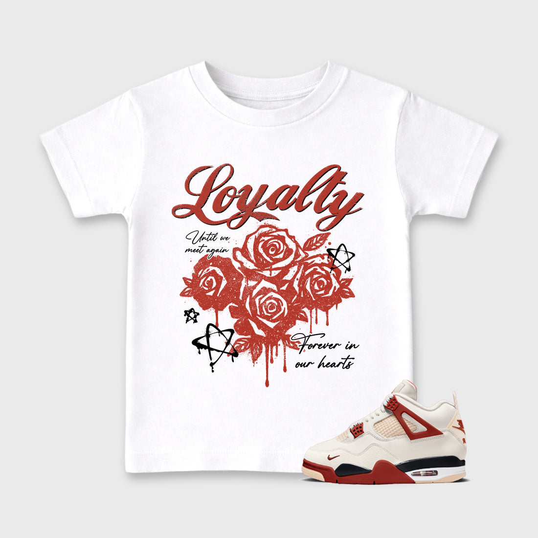 Sneaker match tees – Sneaker Tees To Match Air Jordan 4 Brick After Brick Shoes – Loyalty Kids T-Shirt White 1