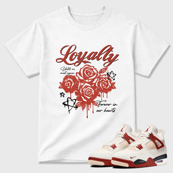 Sneaker match tees – Sneaker Tees To Match Air Jordan 4 Brick After Brick Shoes – Loyalty Tee White 1