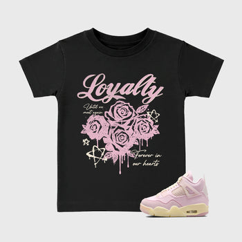 Sneaker match tees – Sneaker Tees To Match Air Jordan 4 Iced Carmine Shoes – Loyalty Kids T-Shirt Black 1