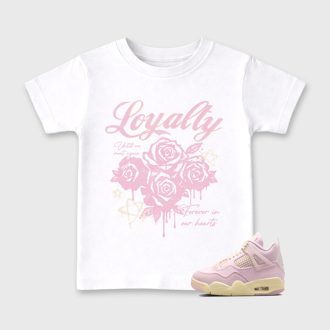 Sneaker match tees – Sneaker Tees To Match Air Jordan 4 Iced Carmine Shoes – Loyalty Kids T-Shirt White 1