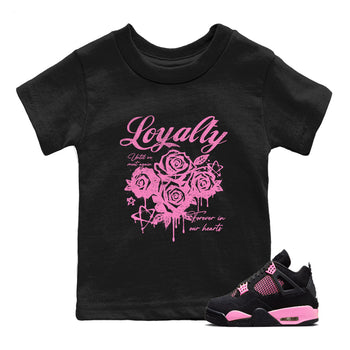 Perfect Valentine's Day Gifts graphic tee  – Sneaker Tees To Match Air Jordan 4 Pink Thunder – Loyalty Kids Graphic T-Shirt Black 1