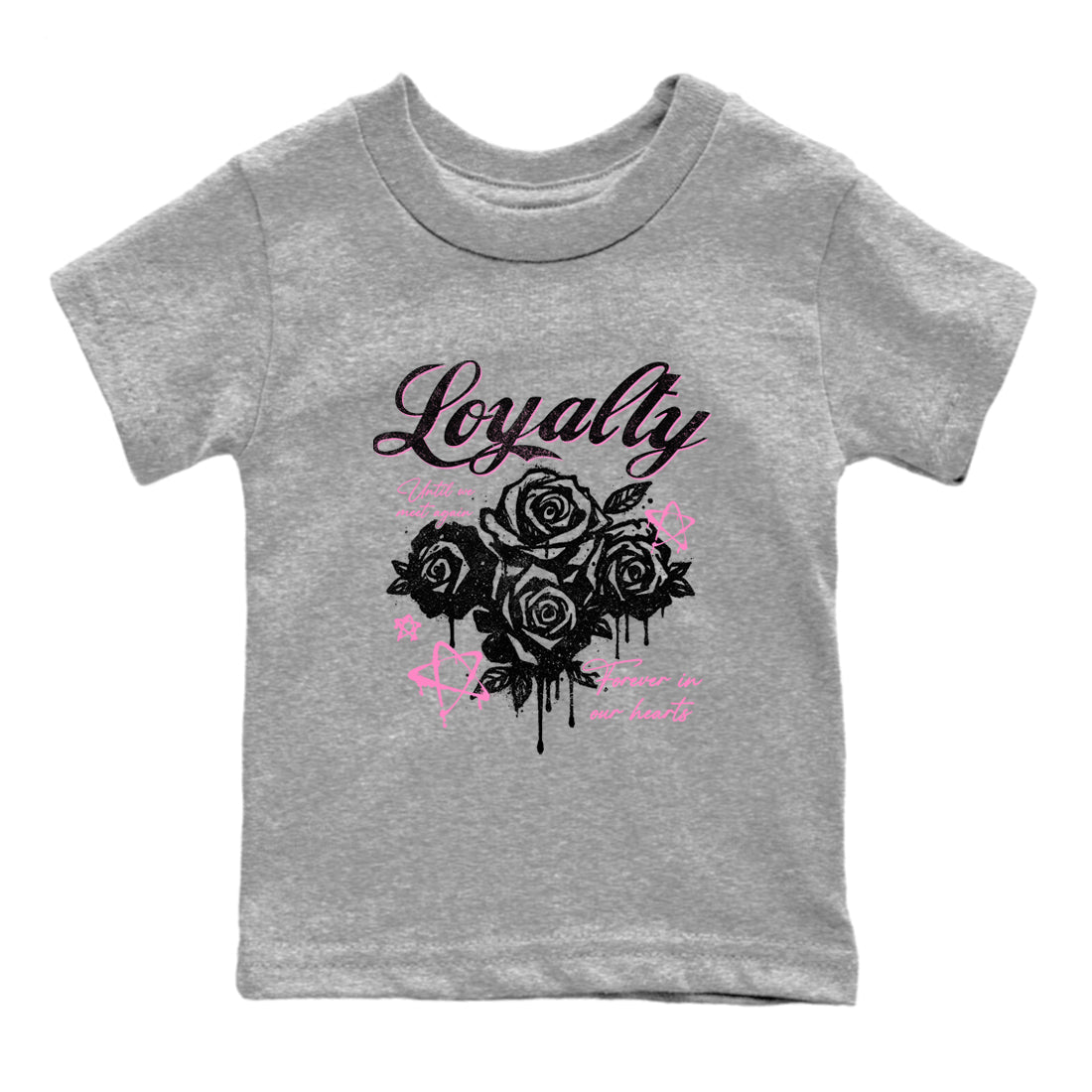 Perfect Valentine's Day Gifts graphic tee  – Sneaker Tees To Match Air Jordan 4 Pink Thunder – Loyalty Kids Graphic T-Shirt Heather Grey 2