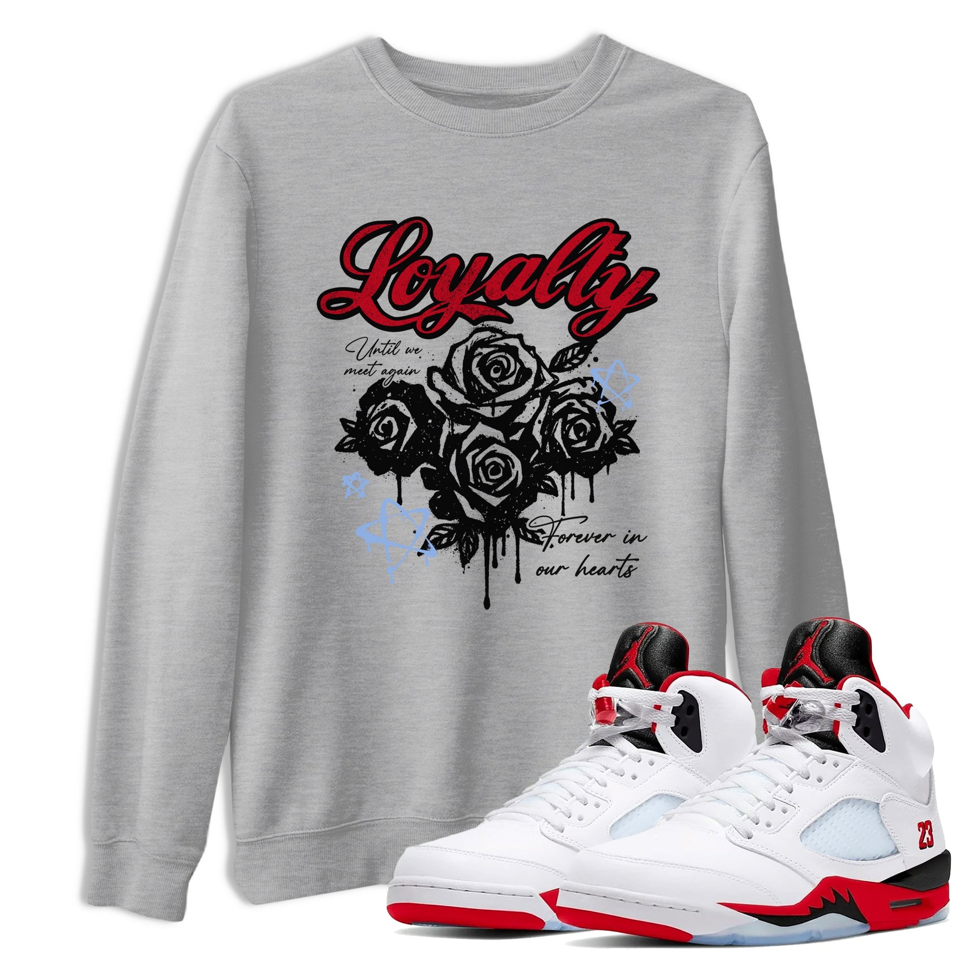 Sneaker match tees – Sneaker Tees To Match Air Jordan 5 Fire Red Shoes – Loyalty Tee Heather Grey 1