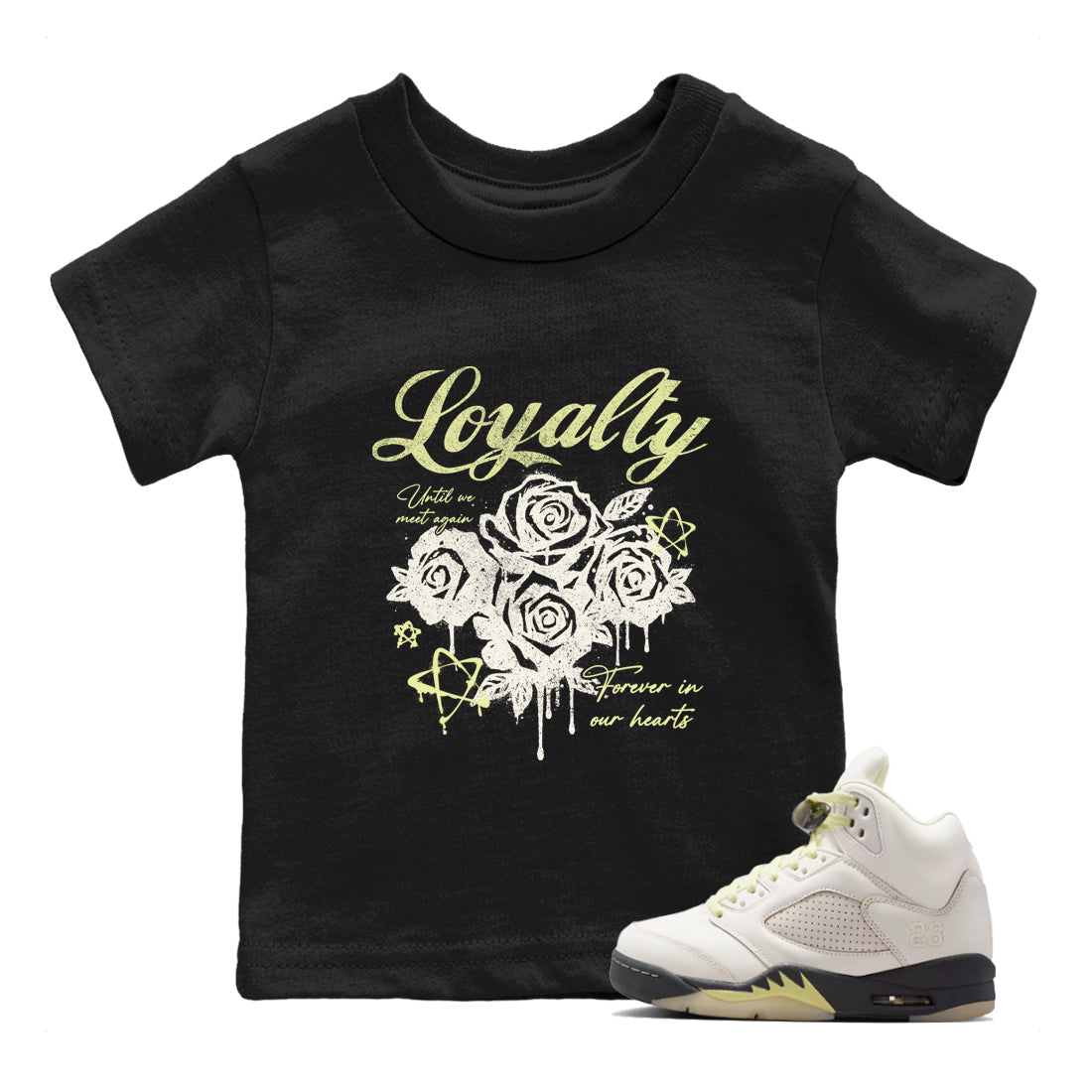 Sneaker match tees – Sneaker Tees To Match Air Jordan 5 Luminous Green Shoes – Loyalty Kids T-Shirt Black 1