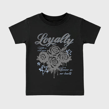 Sneaker match tees – Sneaker Tees To Match Air Jordan 5 Wolf Grey Shoes – Loyalty Kids T-Shirt Black 2