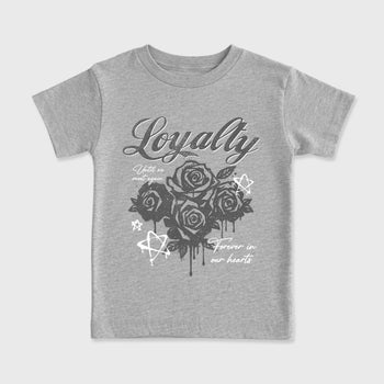 Sneaker match tees – Sneaker Tees To Match Air Jordan 5 Wolf Grey Shoes – Loyalty Kids T-Shirt Heather Grey 2