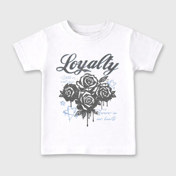 Sneaker match tees – Sneaker Tees To Match Air Jordan 5 Wolf Grey Shoes – Loyalty Kids T-Shirt White 2