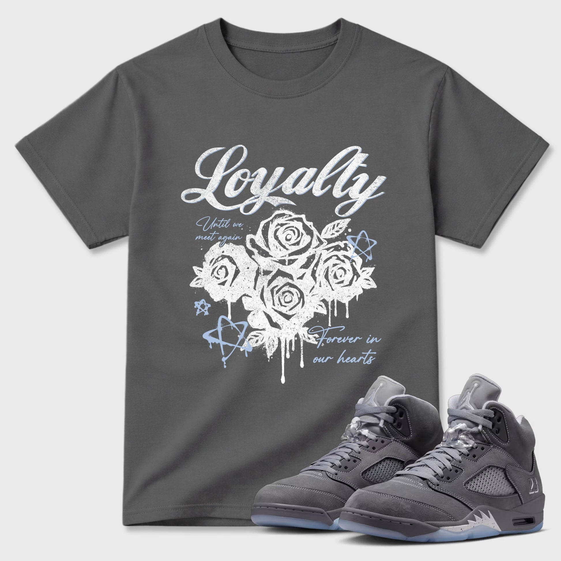 Sneaker match tees – Sneaker Tees To Match Air Jordan 5 Wolf Grey Shoes – Loyalty Tee Cool Grey 1