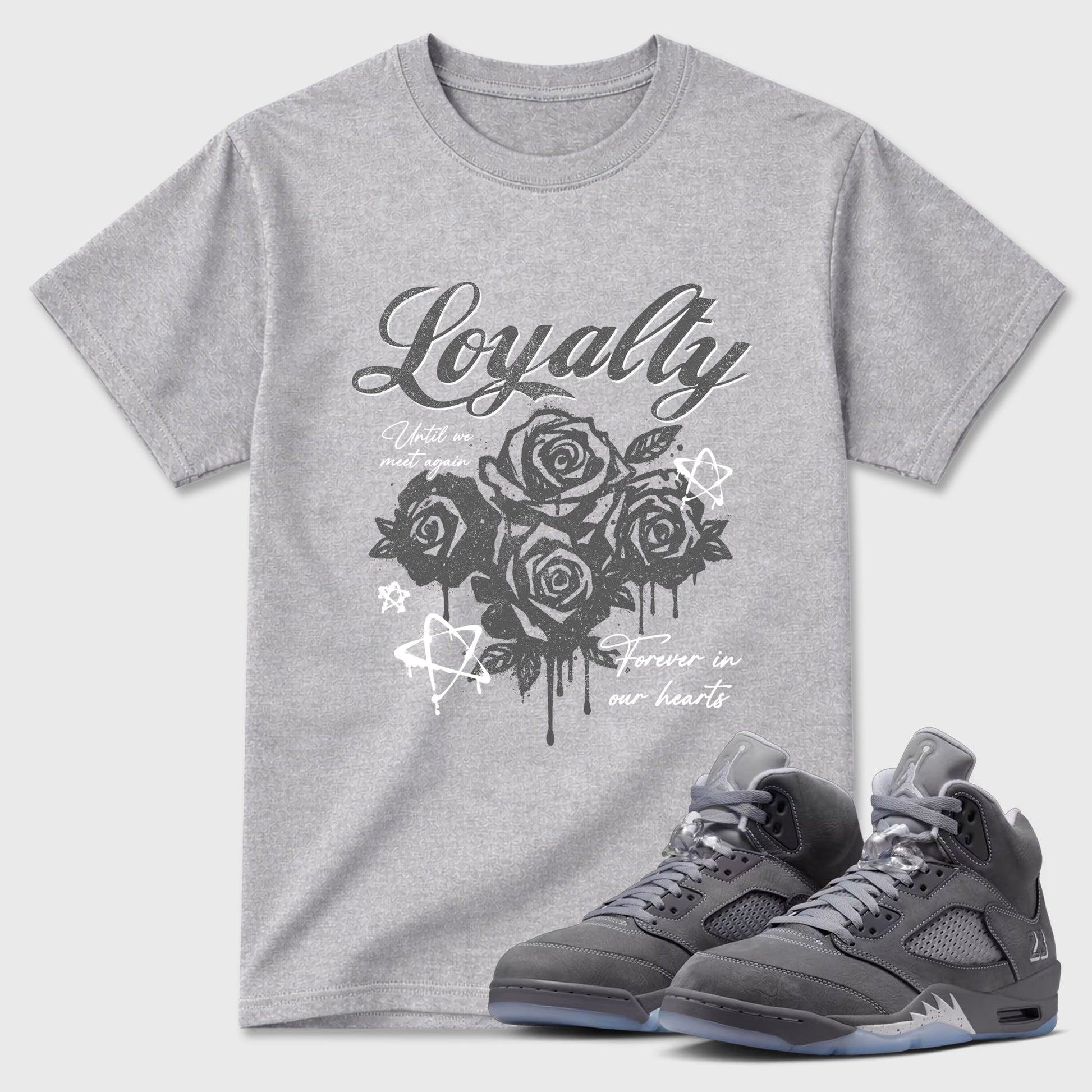 Sneaker match tees – Sneaker Tees To Match Air Jordan 5 Wolf Grey Shoes – Loyalty Tee Heather Grey 1