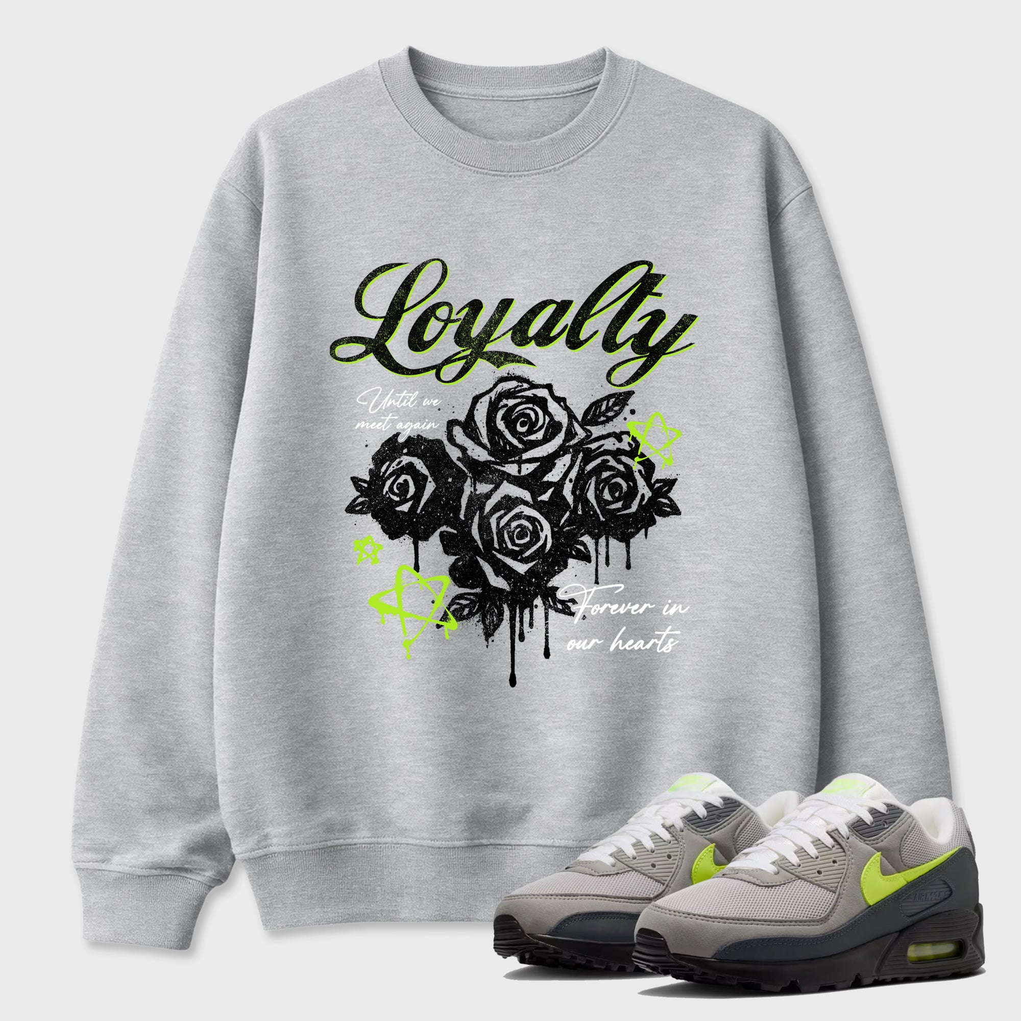 Sneaker match tees – Sneaker Tees To Match Air Max 90 Neon Yellow Shoes – Loyalty Tee Heather Grey 1