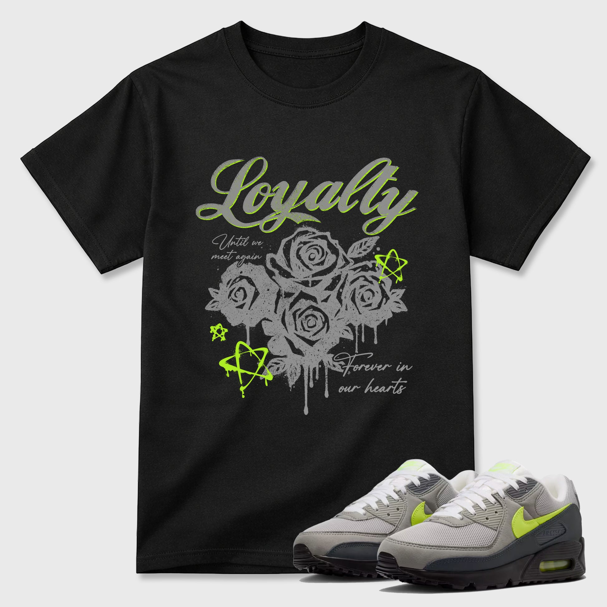 Sneaker match tees – Sneaker Tees To Match Air Max 90 Neon Yellow Shoes – Loyalty Tee Black 1