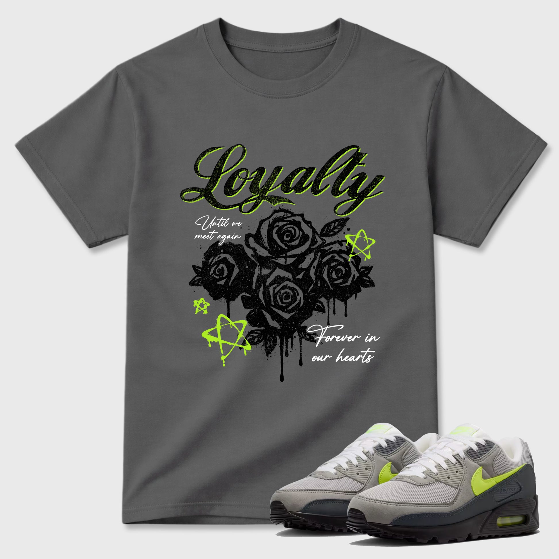 Sneaker match tees – Sneaker Tees To Match Air Max 90 Neon Yellow Shoes – Loyalty Tee Cool Grey 1
