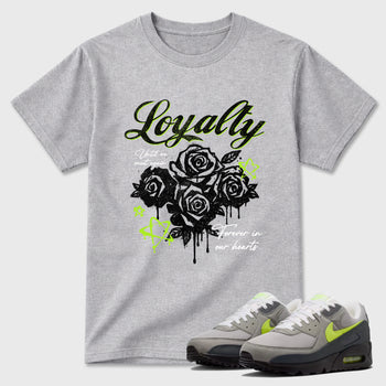 Sneaker match tees – Sneaker Tees To Match Air Max 90 Neon Yellow Shoes – Loyalty Tee Heather Grey 1