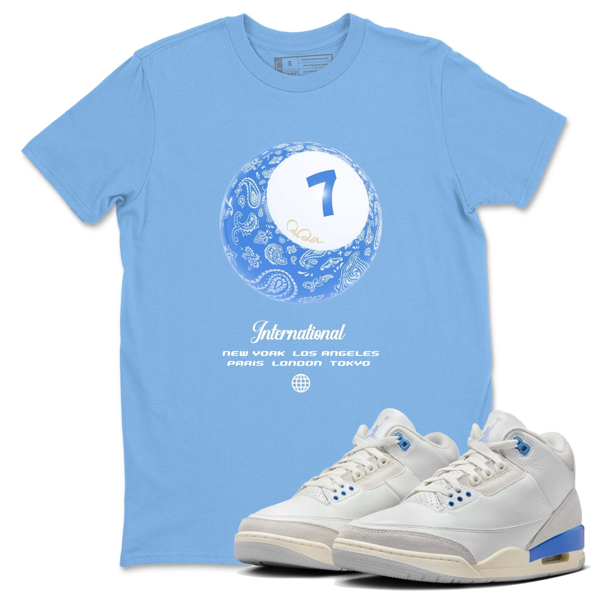 Air Jordan 3 Lucky Shorts shirts to match jordans Lucky Ball sneaker match tees Air Jordan 3 Retro Lucky Shorts match shoes to clothes SNRT Sneaker Tees unisex cotton Carolina Blue 1 shirts