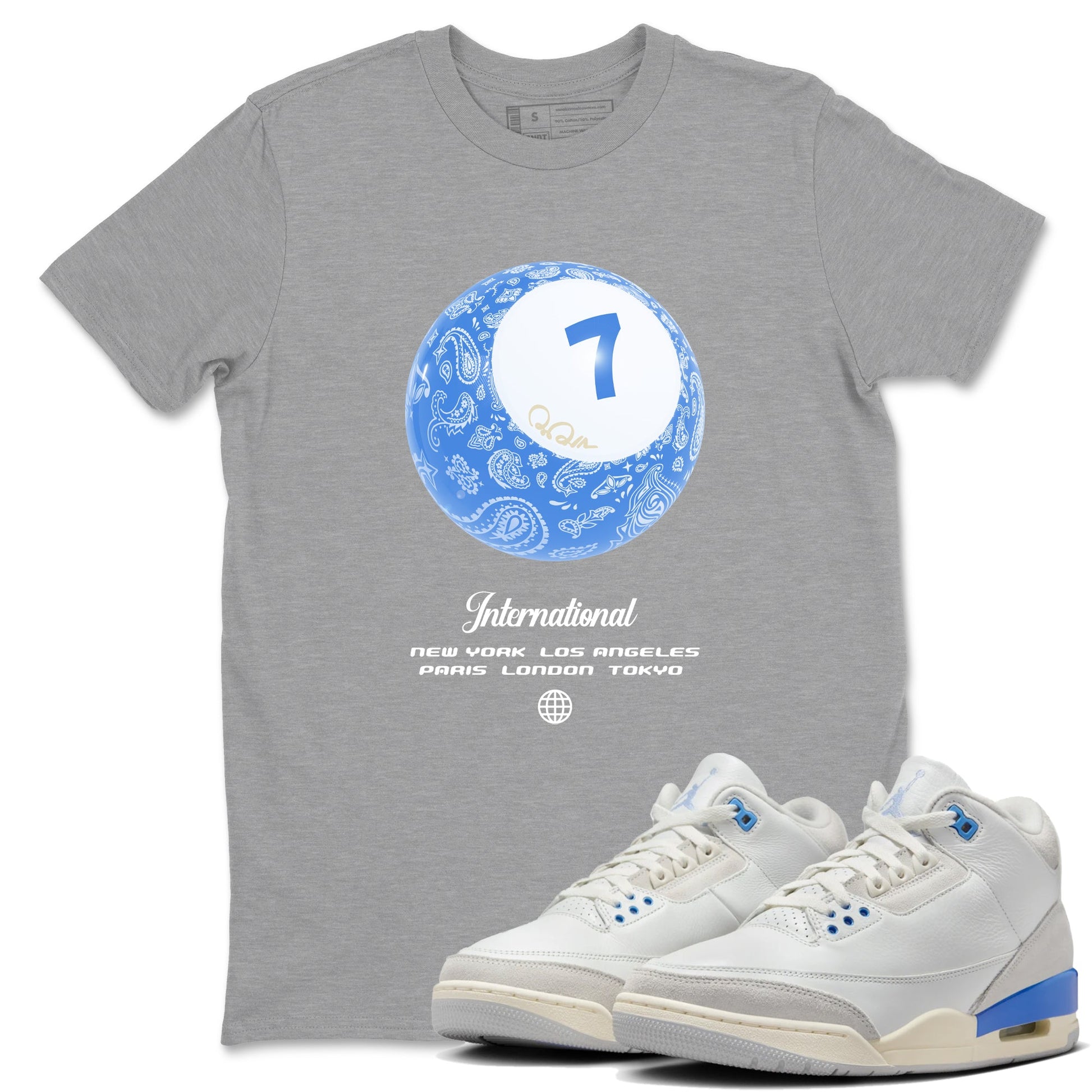 Air Jordan 3 Lucky Shorts shirts to match jordans Lucky Ball sneaker match tees Air Jordan 3 Retro Lucky Shorts match shoes to clothes SNRT Sneaker Tees unisex cotton Heather Grey 1 shirts